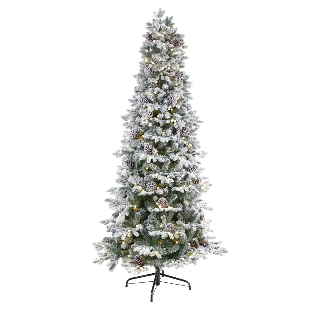 Flocked Alaskan Pre Lit Artificial Christmas Tree LED Lights and Bendable Branches