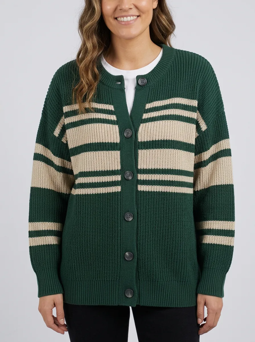 Classic Cardigan Distinctive Rugby Striped Knit Cardigan