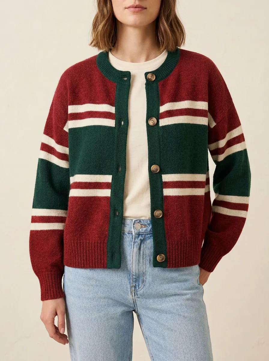 Match Day Rugby Striped Knit Cardigan