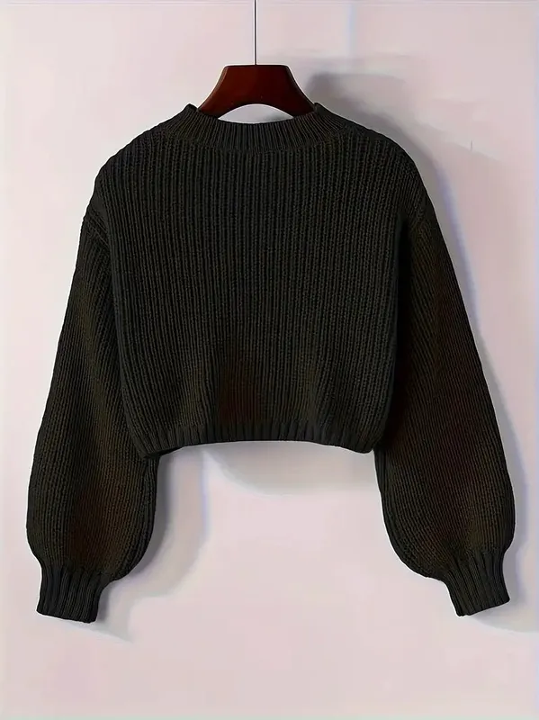 Winter Cropped Ribbed Knit Sweater