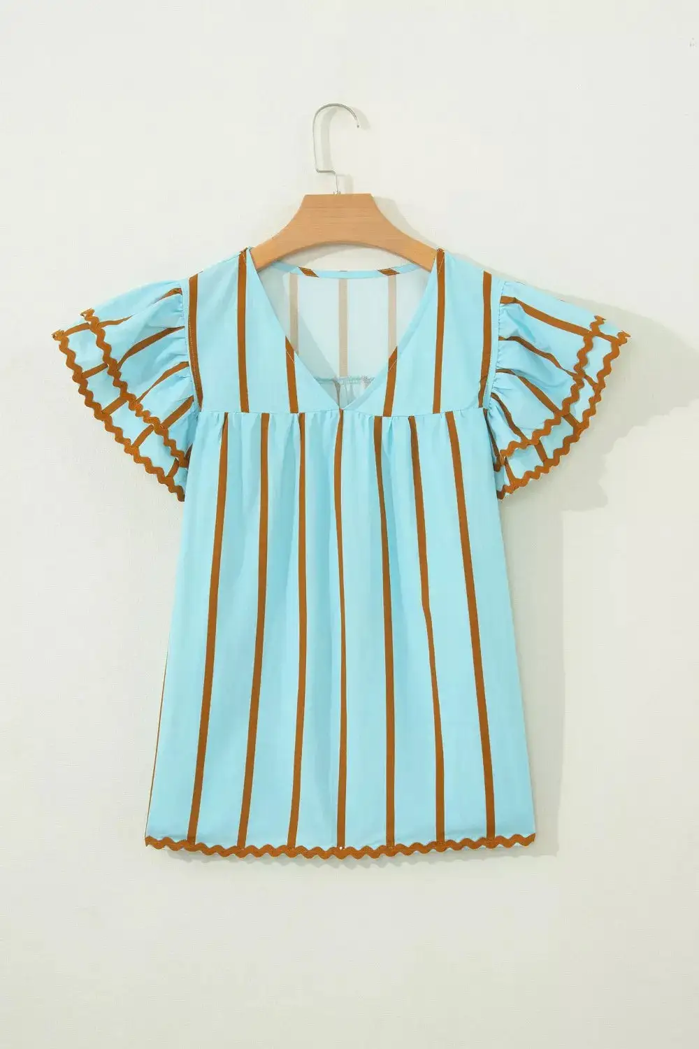 V-Neck Ruffled Striped Blouse