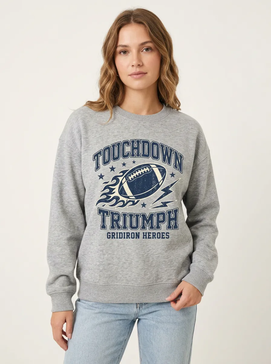 Women's Football Lover Touchdown Triumph Flame Graphic Sweatshirt