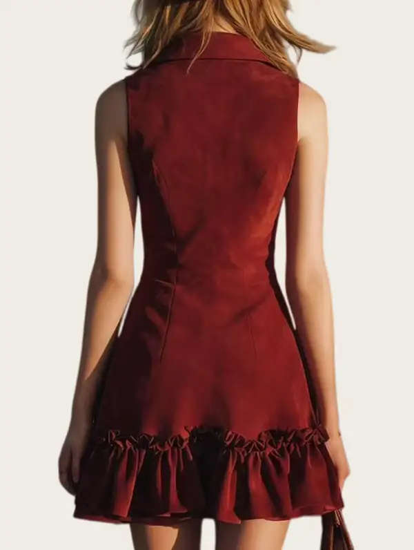 Stand Collar Ruffle Sleeveless Mini Dress