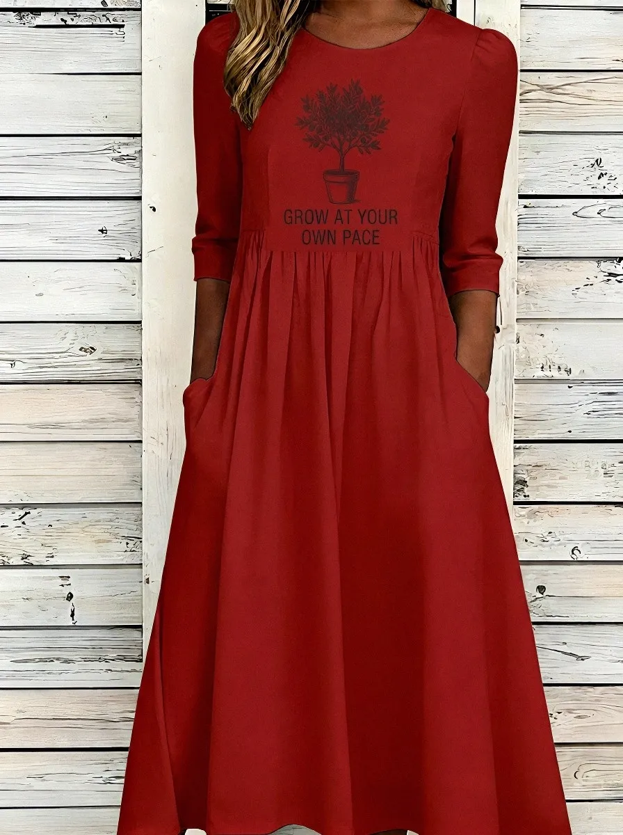 Women's Inspirational Quote Olive Tree Printed Midi Dress