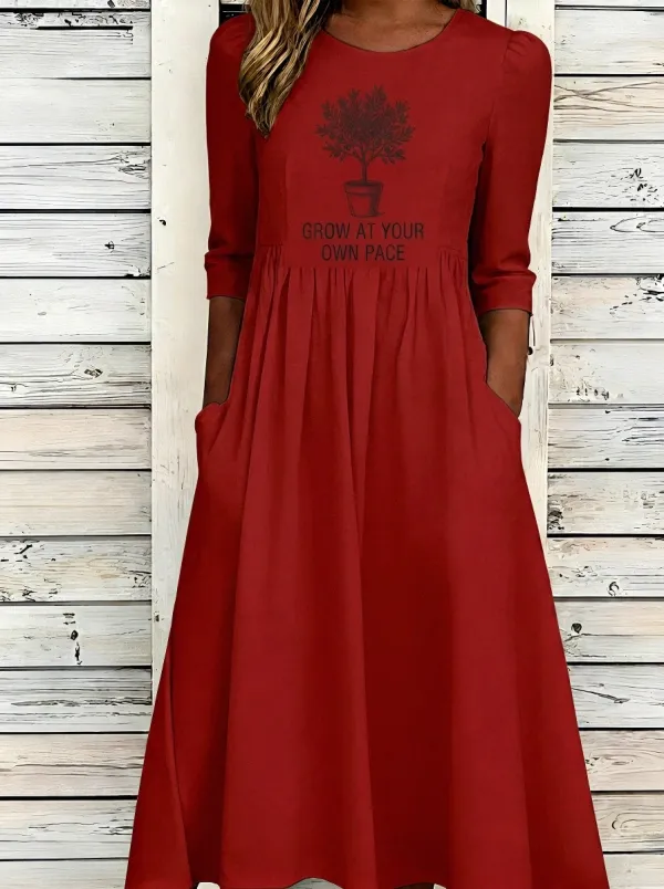 Women's Inspirational Quote Olive Tree Printed Midi Dress
