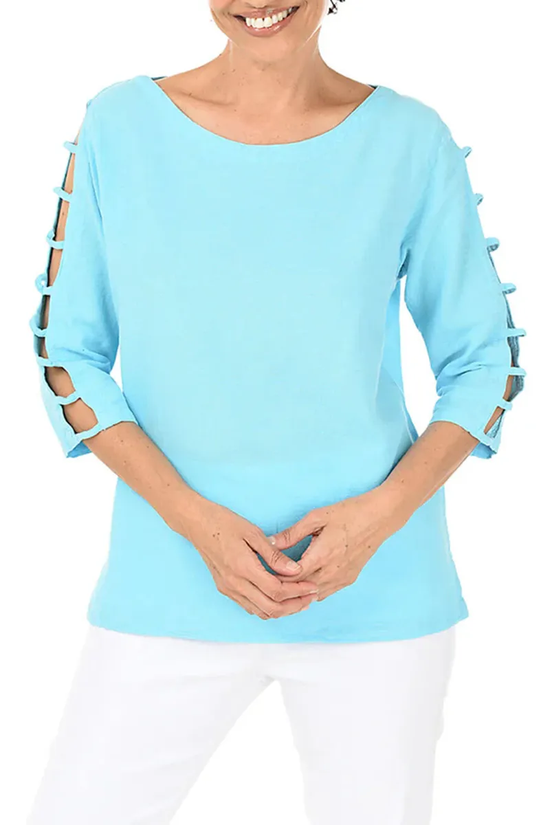 Lattice Sleeve Crinkle Top