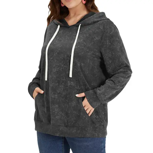 Drawstring Pocketed Long-Sleeve Textured Hoodie