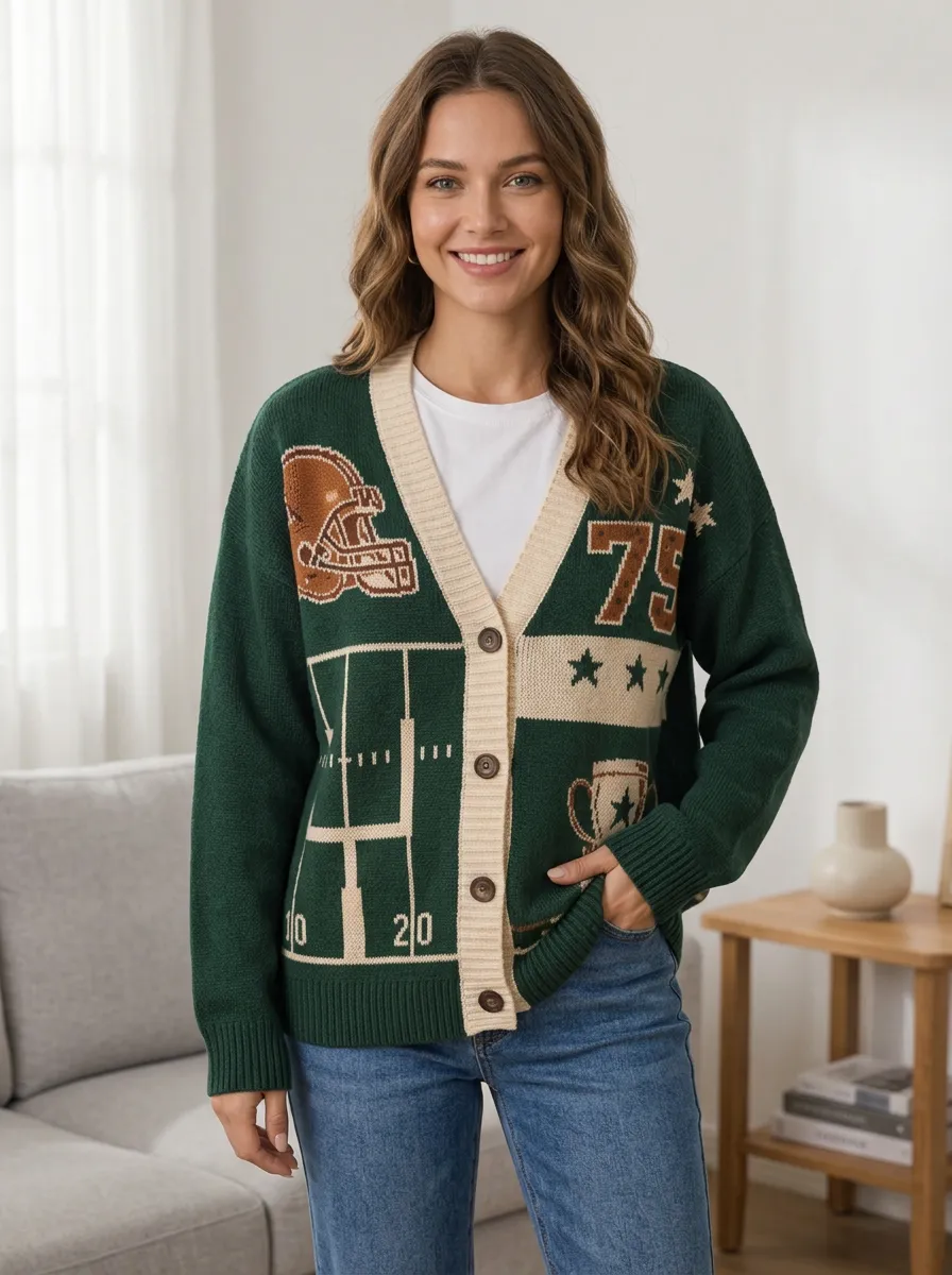 Women's Gridiron Helmet Field Knit Cardigan