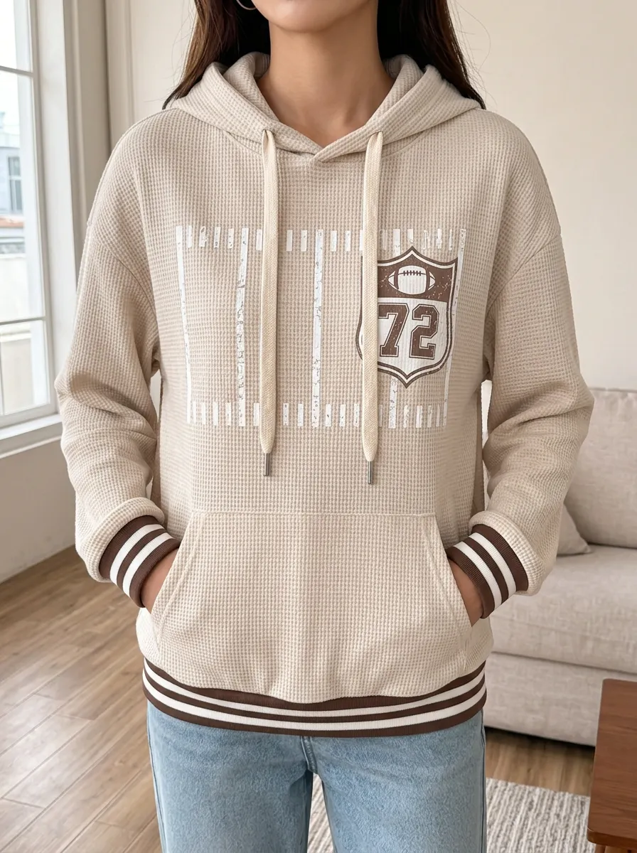 Women's Football Fan 72 Shield Printed Waffle Knit Hoodie