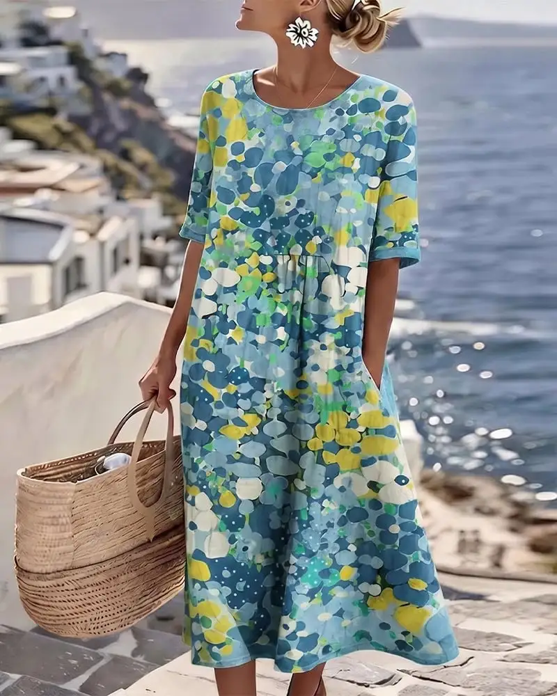 ✨Hot Sale ✨50% OFF ✨Colour Bloom Watercolor Milk Silk Dress