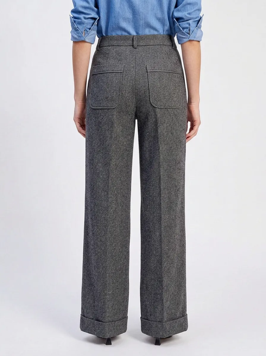 Women's Casual Fashion Herringbone Pattern Printed Wide Leg Trousers