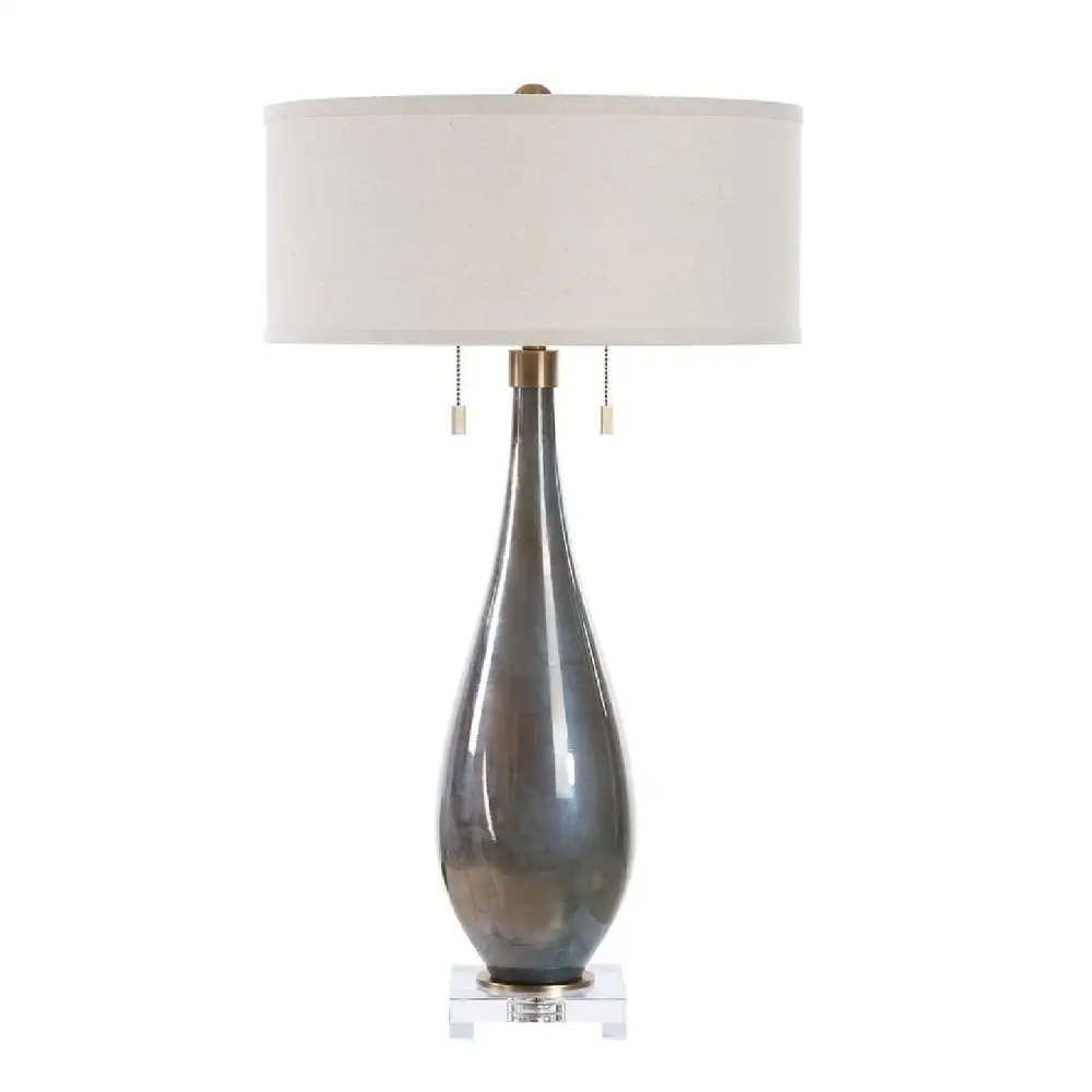 Glass Base Linen Table Lamp