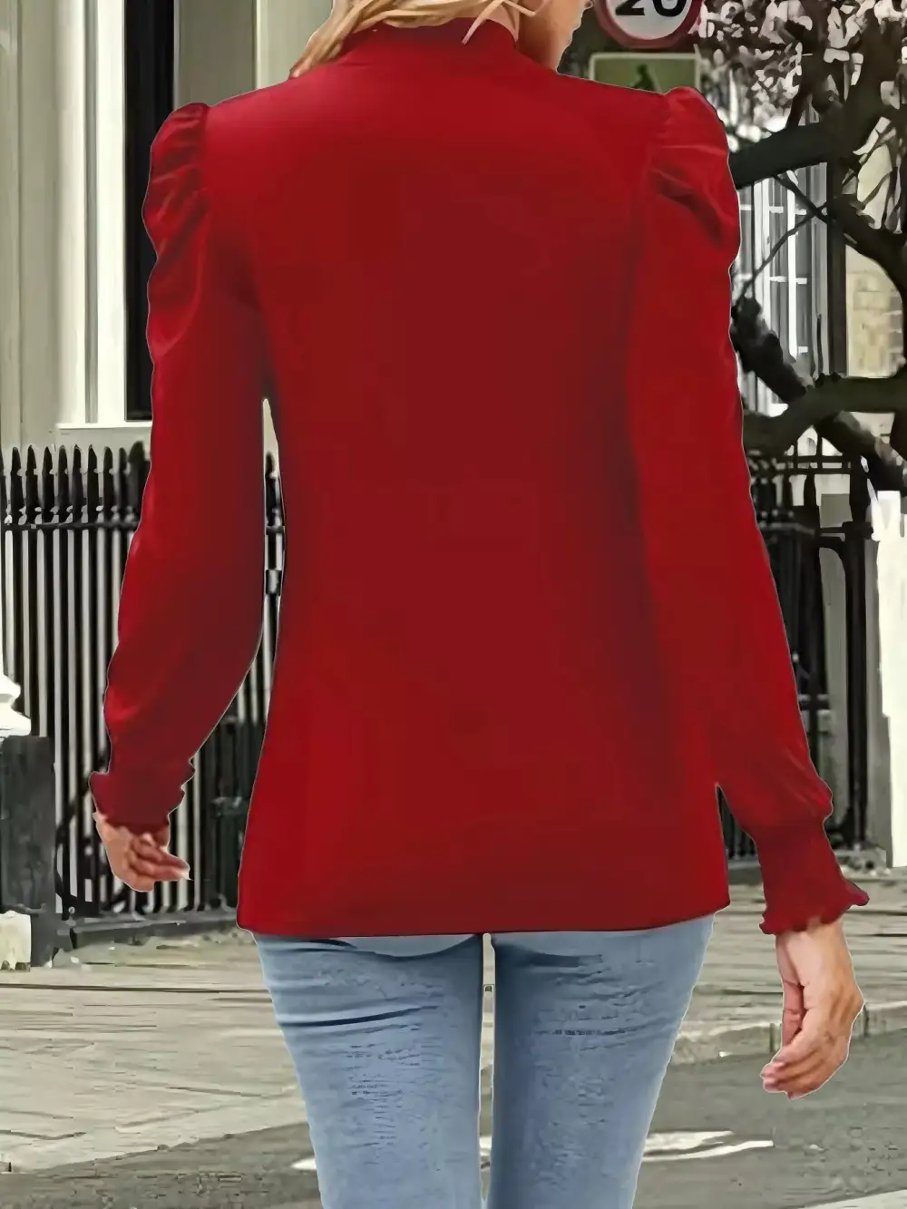 Mock Neck Puff Sleeve Blouse