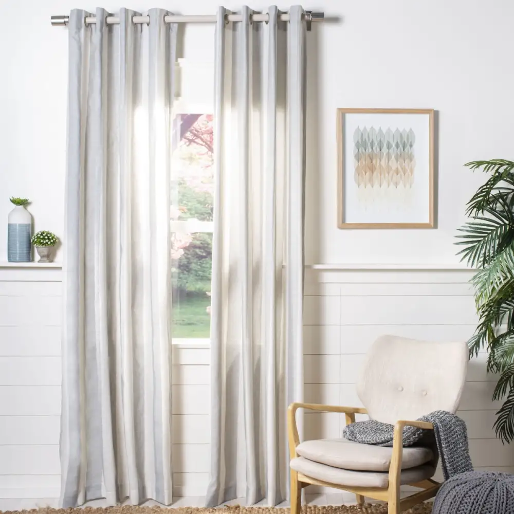 Linen-Blend Striped Grommet Modern Curtain Panel