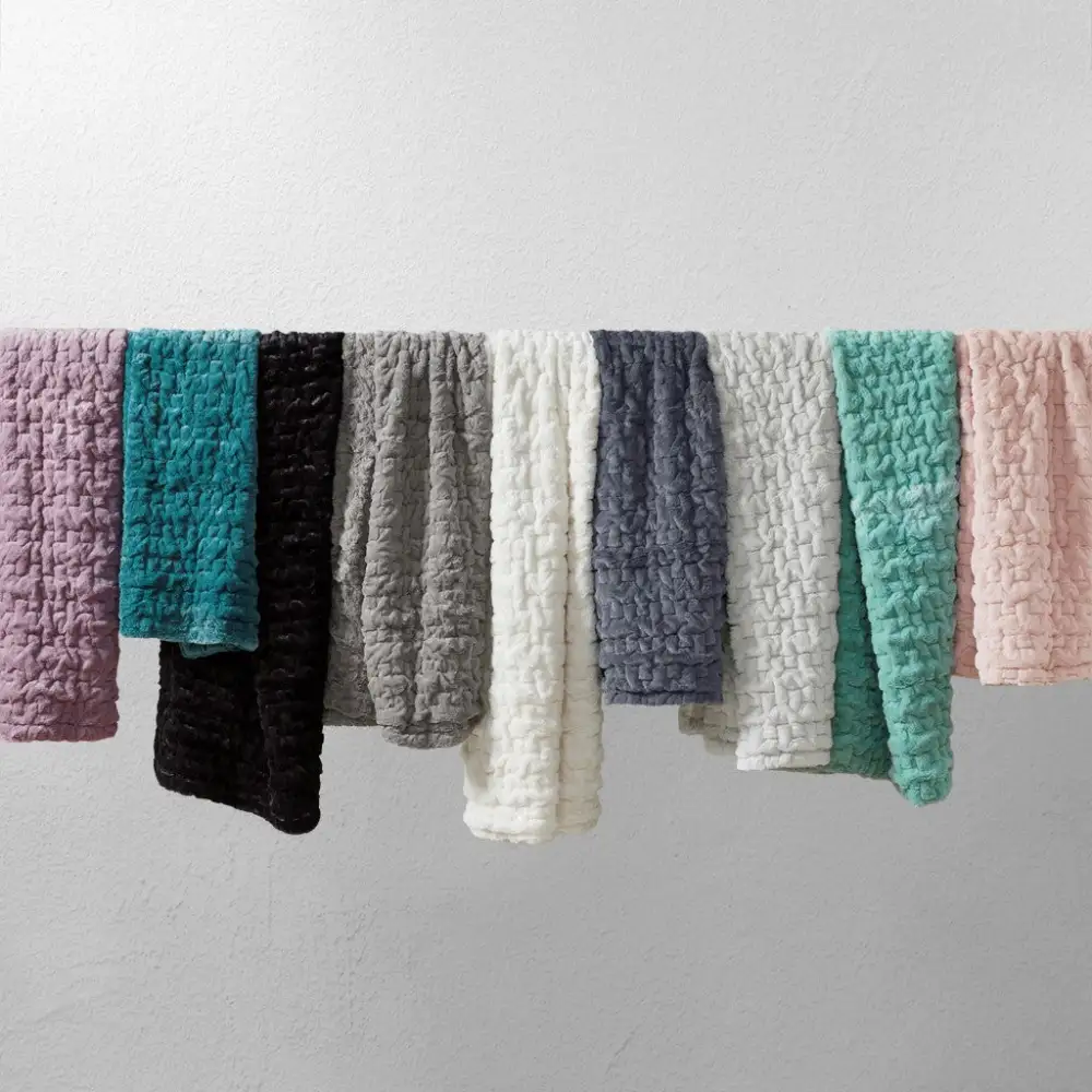 Ruched Faux Fur Throw Blanket