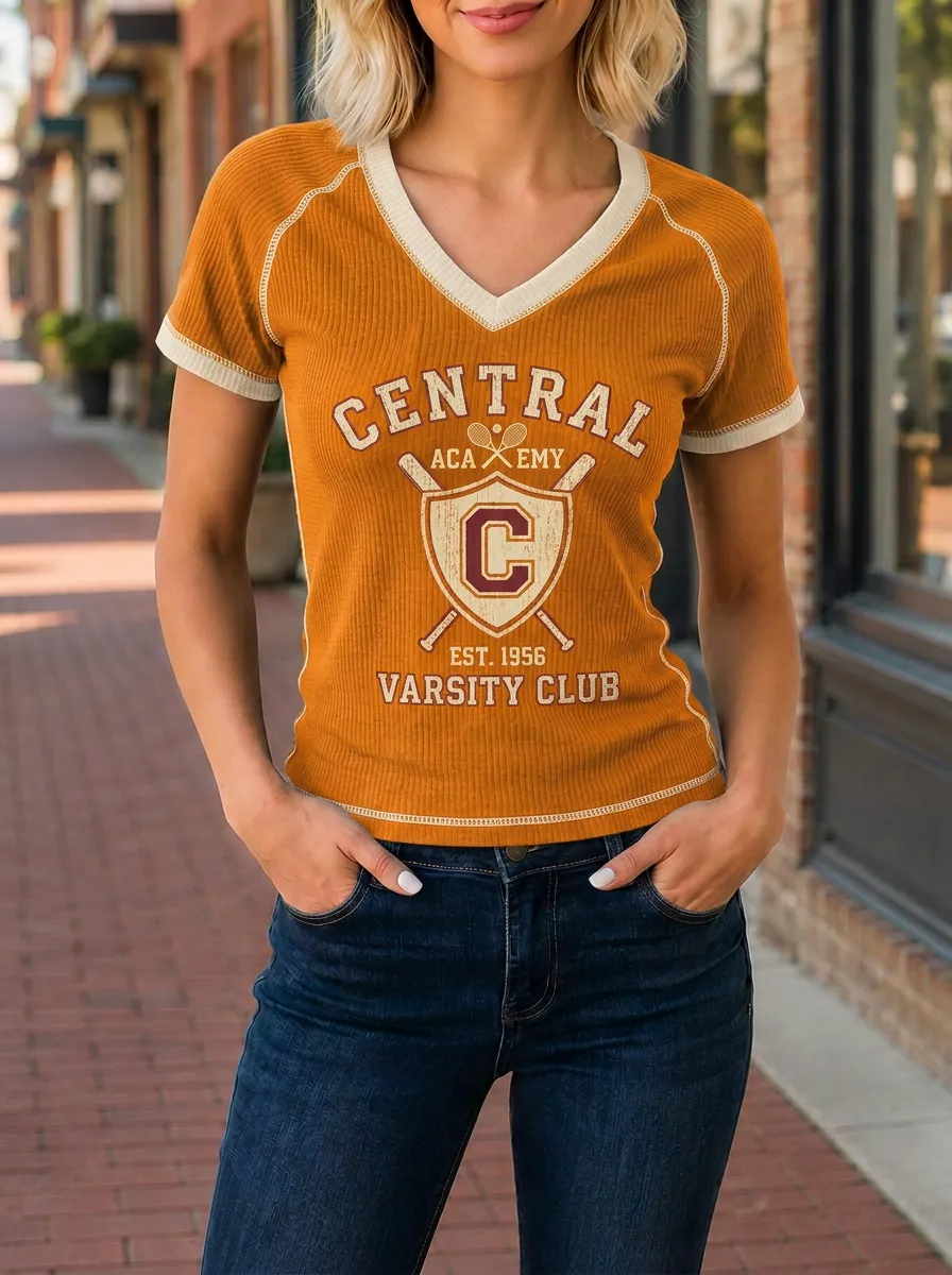 Women's Central Academy Varsity Club Tennis Printed V-Neck T-Shirt