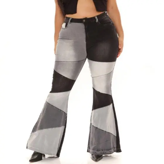 Denim Wide Leg Patchwork Jeans