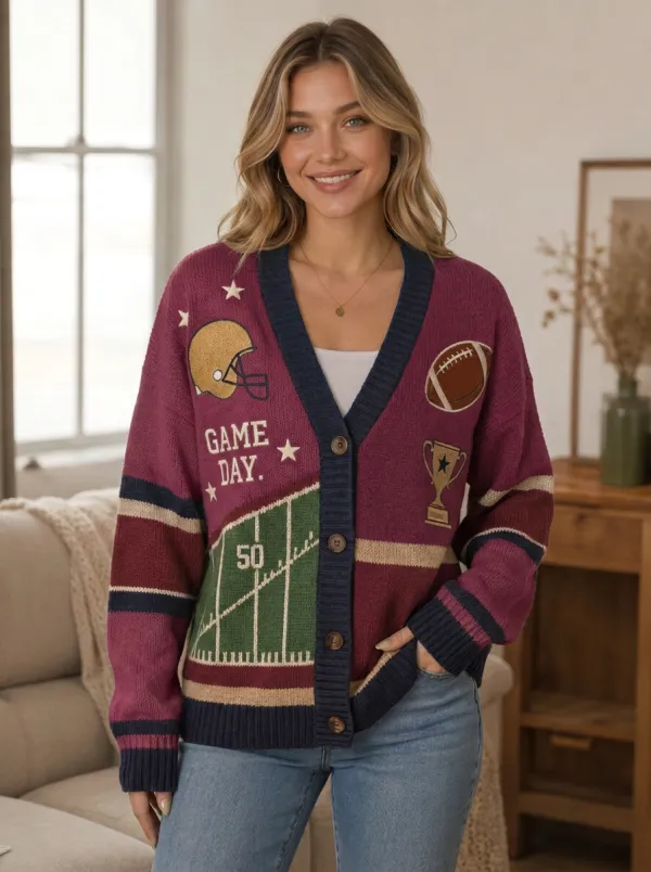 Women's Gridiron Day Helmet Trophy Knit Cardigan