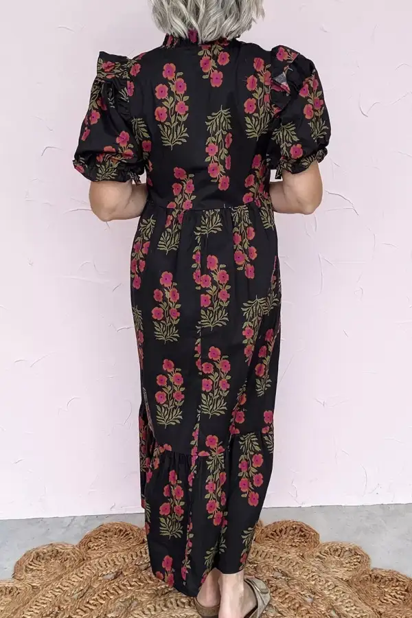 Floral Print Tiered Maxi Dress