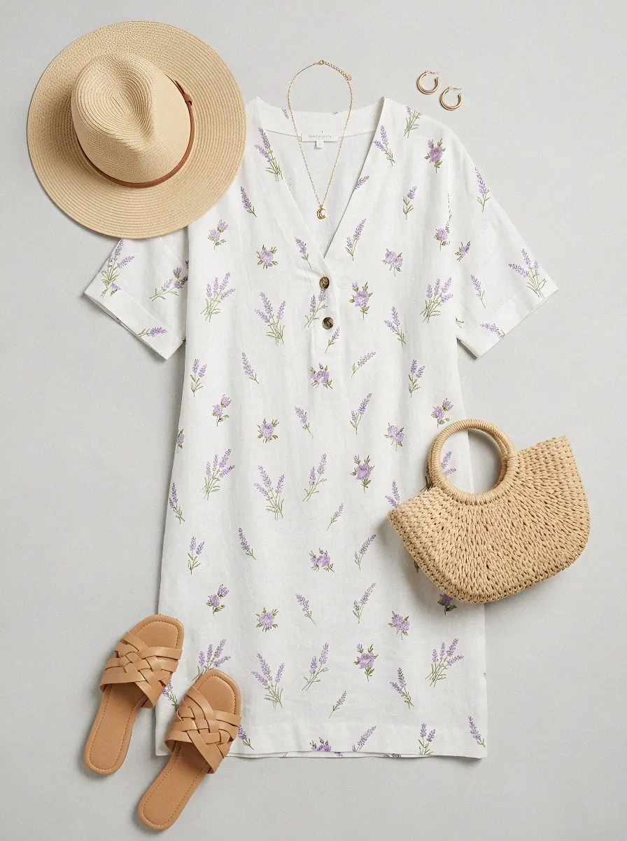 Women's Summer Vacation Lavender Floral Printed Dress