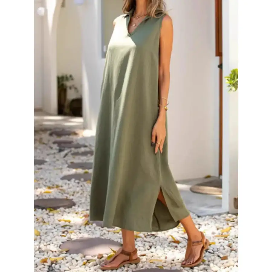 Full Size Side Slit Sleeveless Midi Dress Plus Size