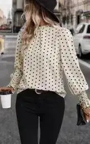 Polka Dot Lantern Sleeve Blouse