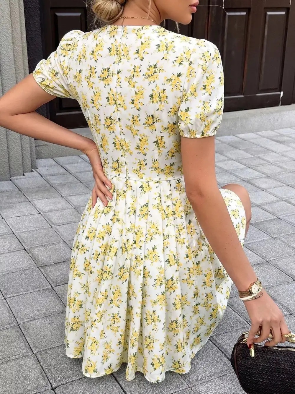 Elegant V Neck Floral Mini Dress