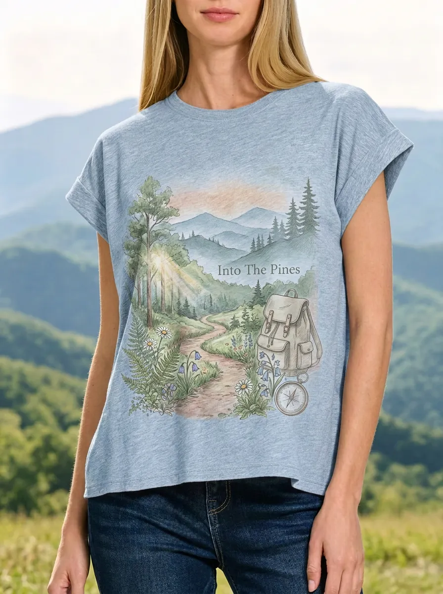 Women's Nature Hiking Lover Forest Mountain Backpack Printed T-shirt