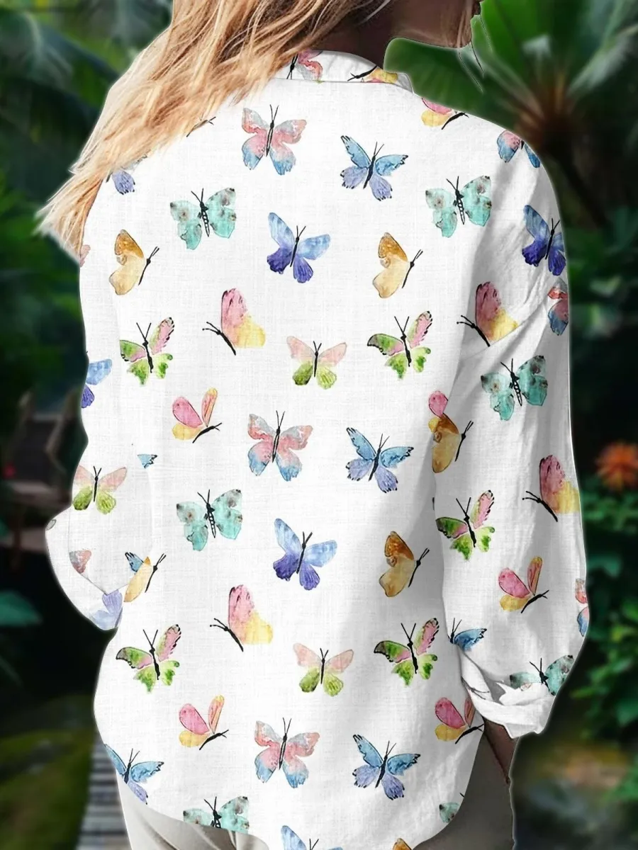Watercolor Butterfly Button Shirt