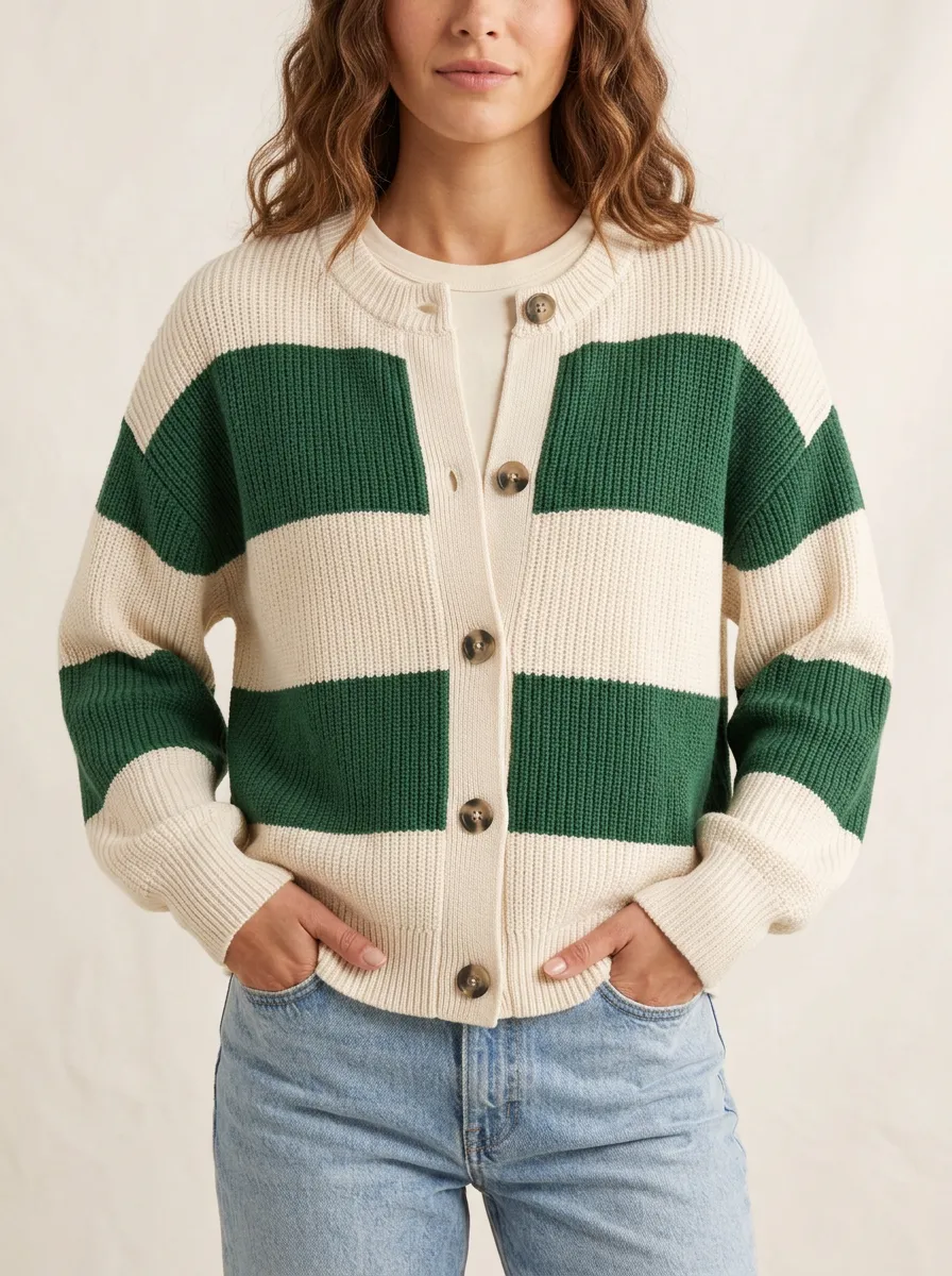 Patterned Rugby Striped Knit Cardigan