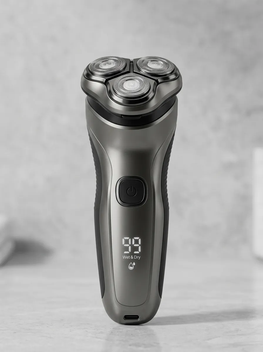 Rotary Triple-Head LED Display Electric Shaver for Grooming Maintenance