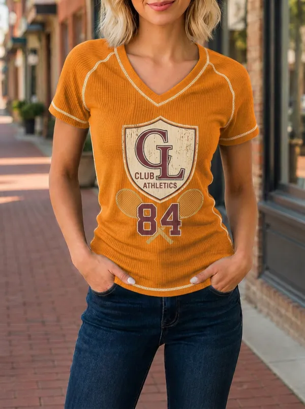 Women's Tennis Club Athletics 84 Shield Printed V-neck T-shirt