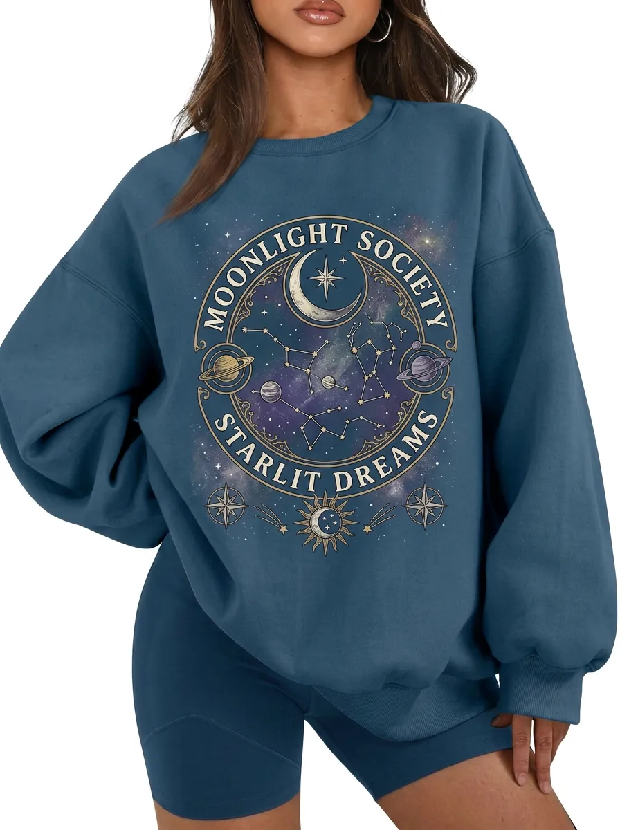 Women's Celestial Moonlight Society Starlit Dreams Printed T-shirt