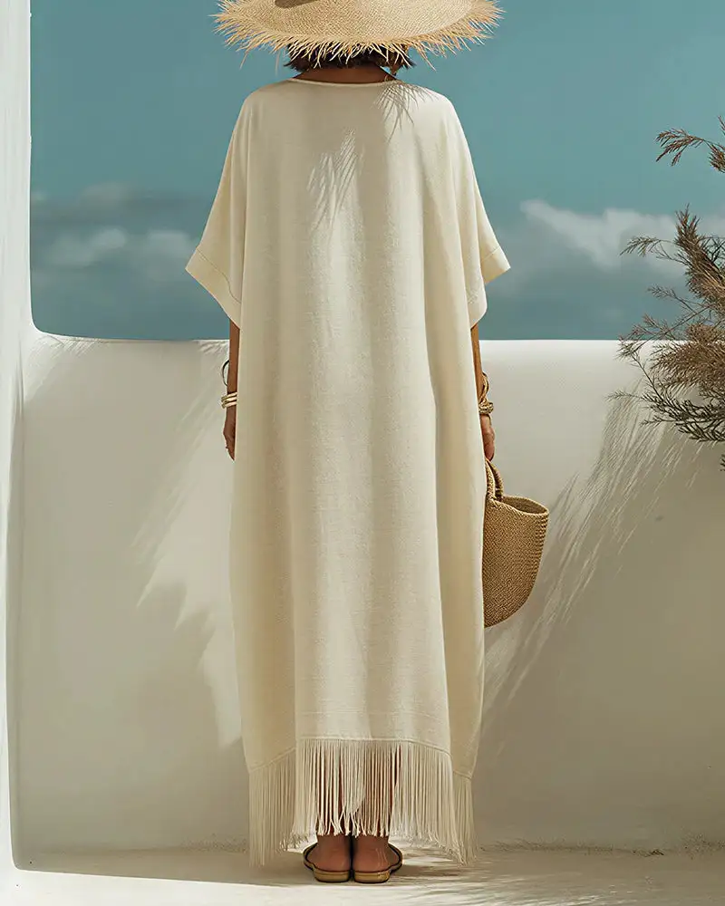 Bohemian V-Neck Fringe Midi Dress