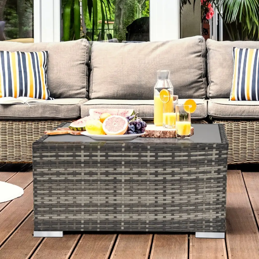 Square Rattan Glass Outdoor Coffee Table