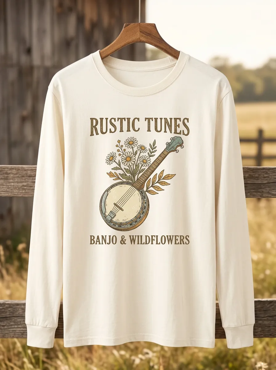 Banjo Floral Wildflower Women's Country Music Long-Sleeve Shirt