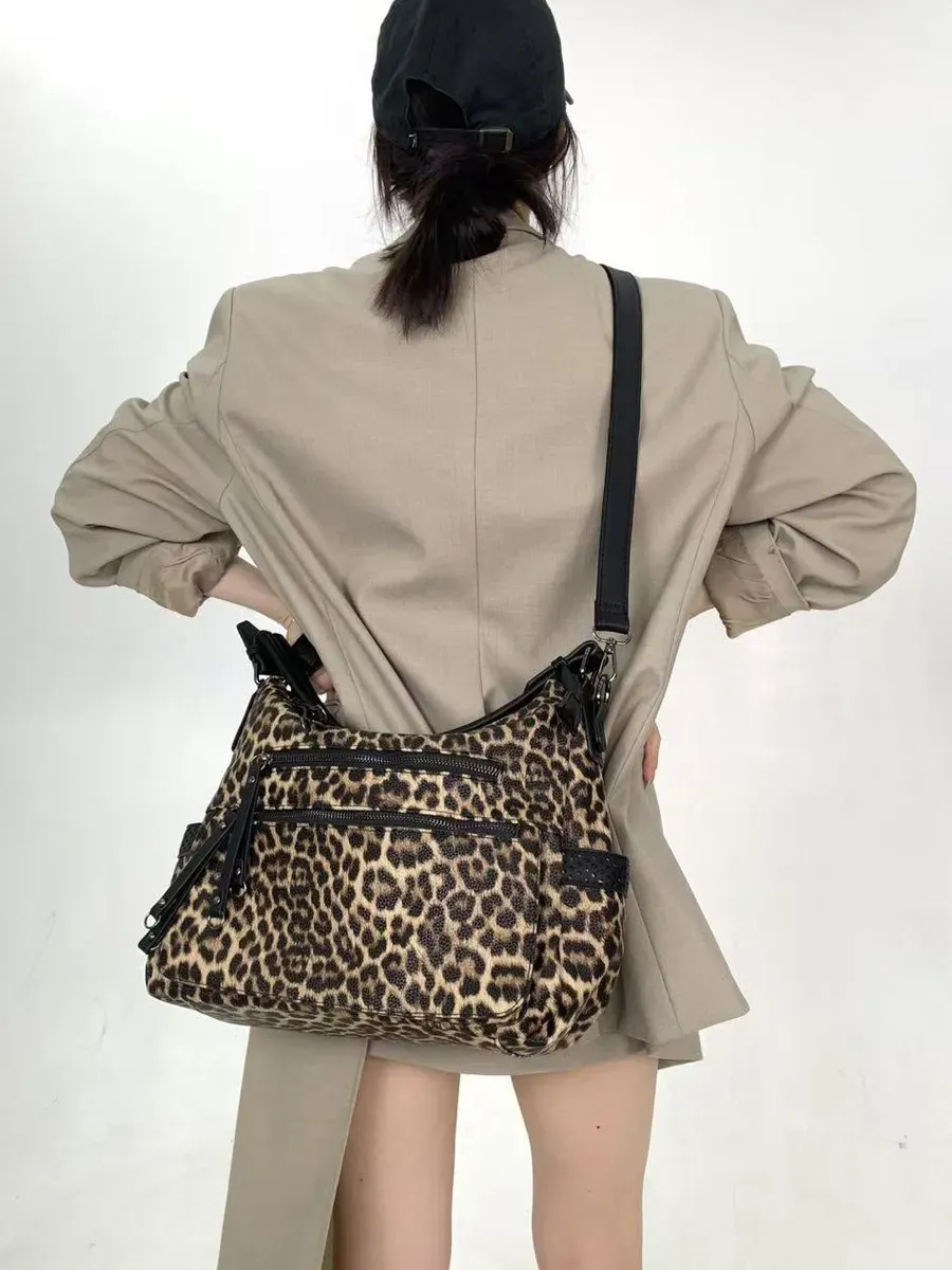 Nora Multi-Pocket Leopard Print Tote Bag