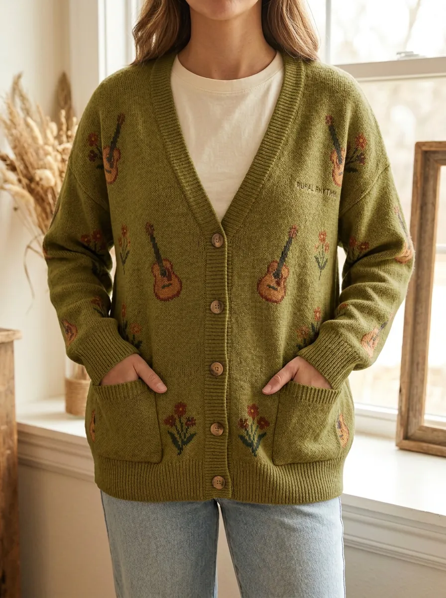 Nashville-Inspired Guitar Floral Country Music Cardigan