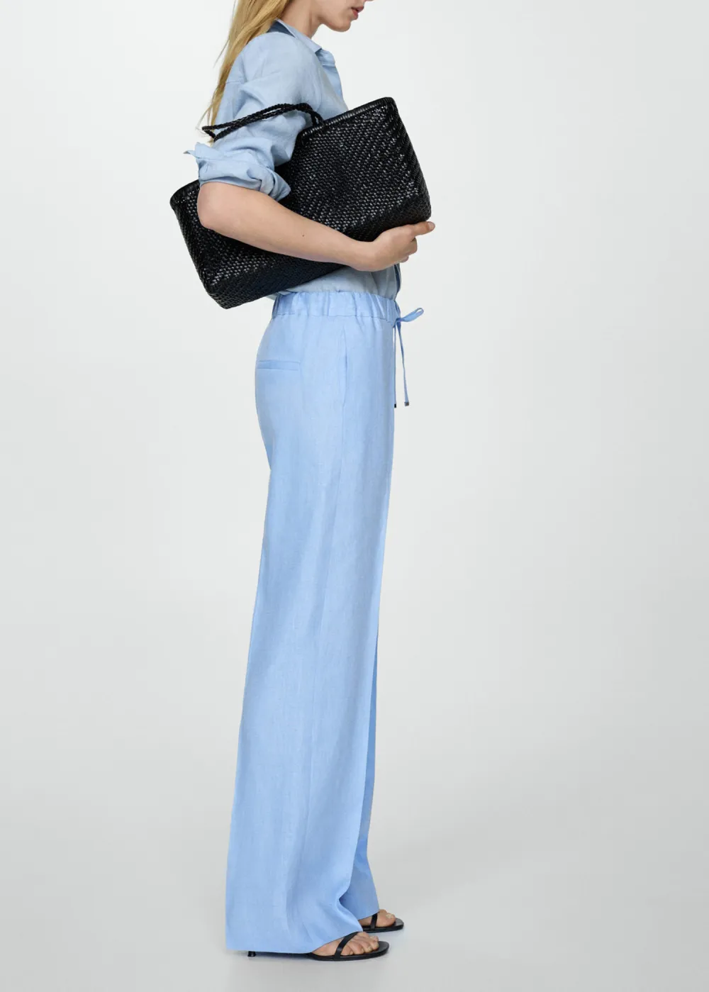 Linen-Blend Elastic Waist Trousers
