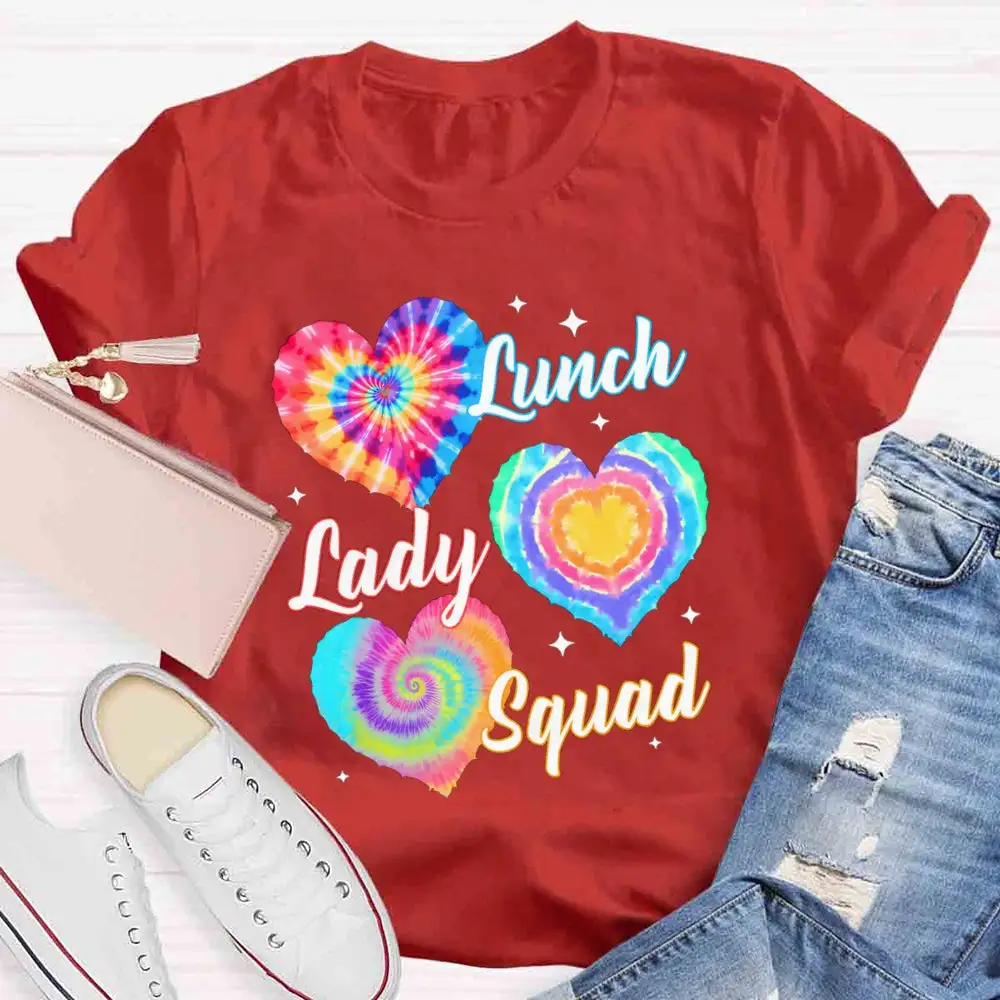 Lunch Lady Squad Colorful Peach Heart T-Shirt
