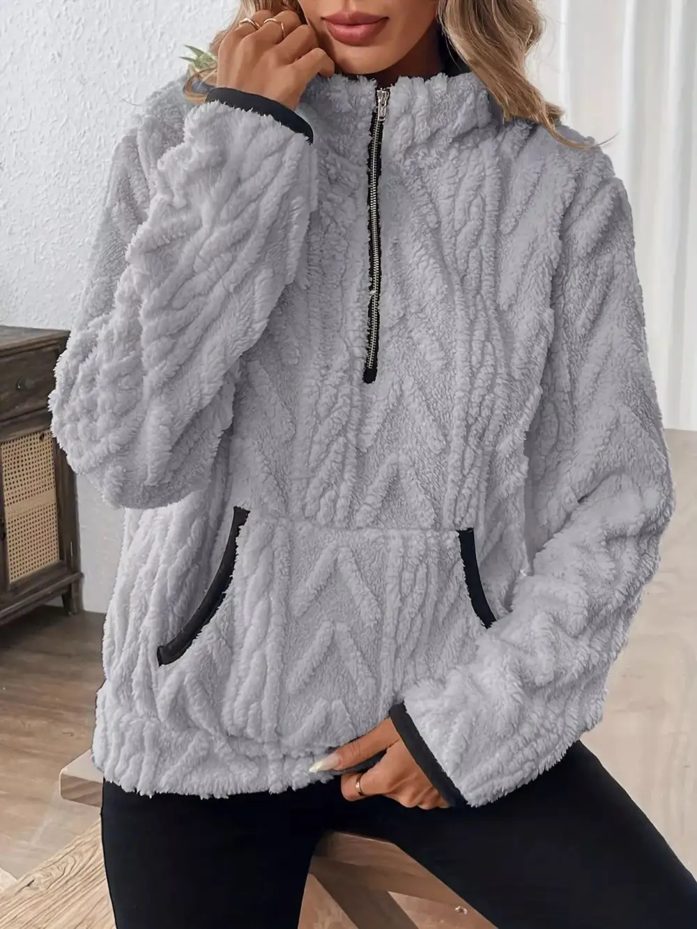 Fleece Half Zip Sweatshirt Plus Size