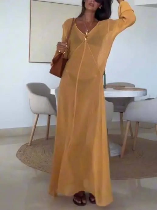 Resort Semi Permeable Knitted Maxi Dress