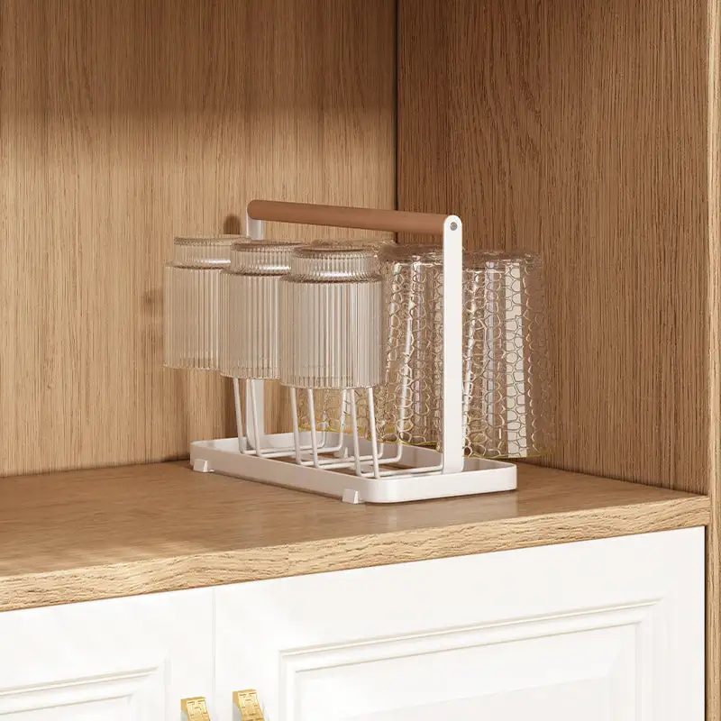 Wooden Handle Glass Holder White