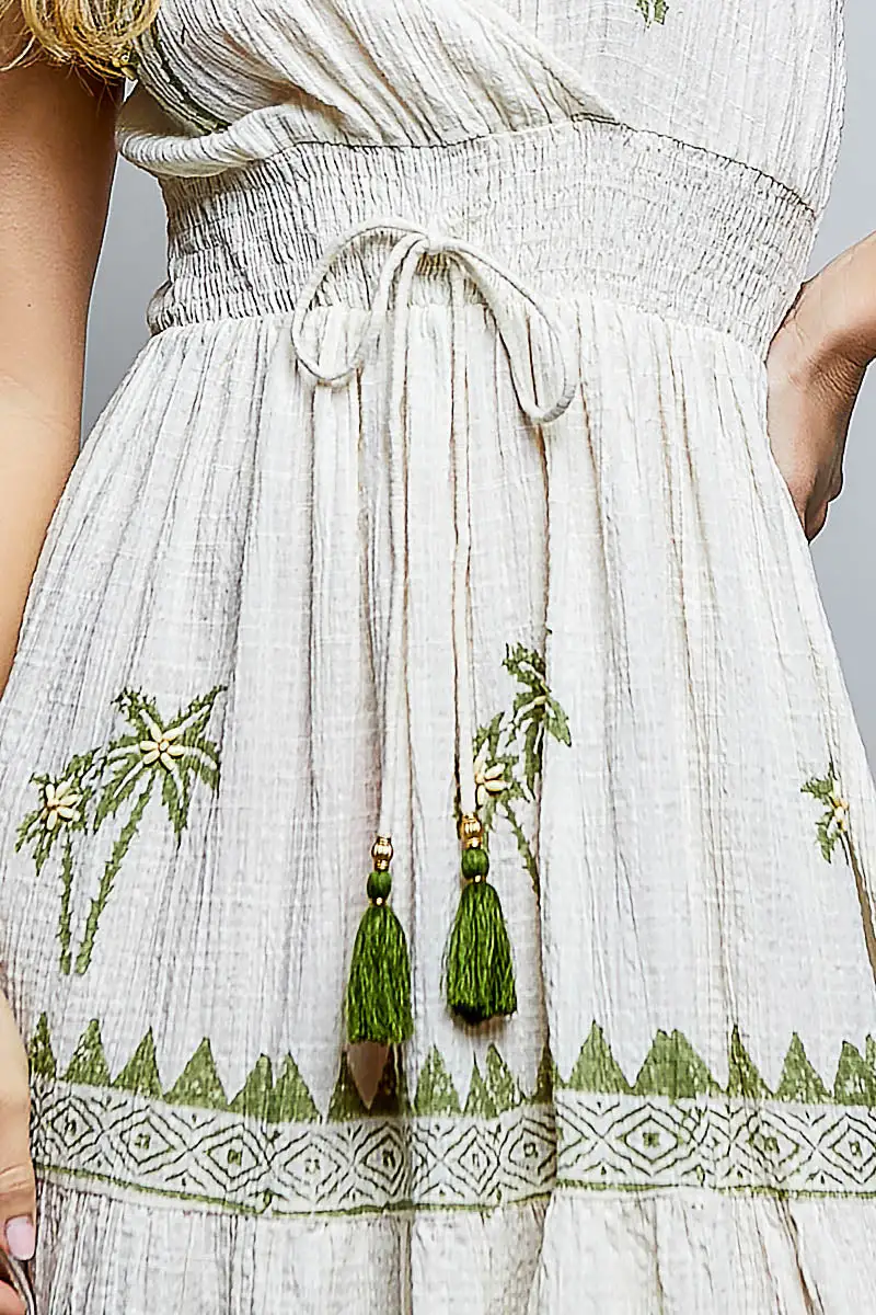 Smocked Ruffle Detail Sleeveless Wrap Dress