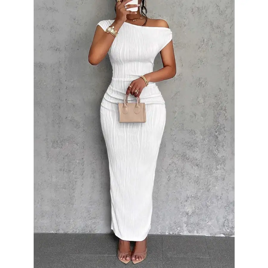 Textured Single Shoulder Bodycon Maxi Dress