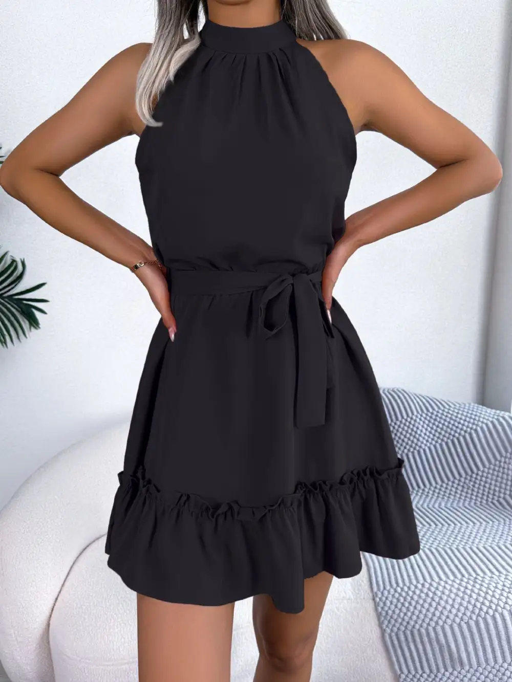 Halter A Line Ruffle Casual Dress