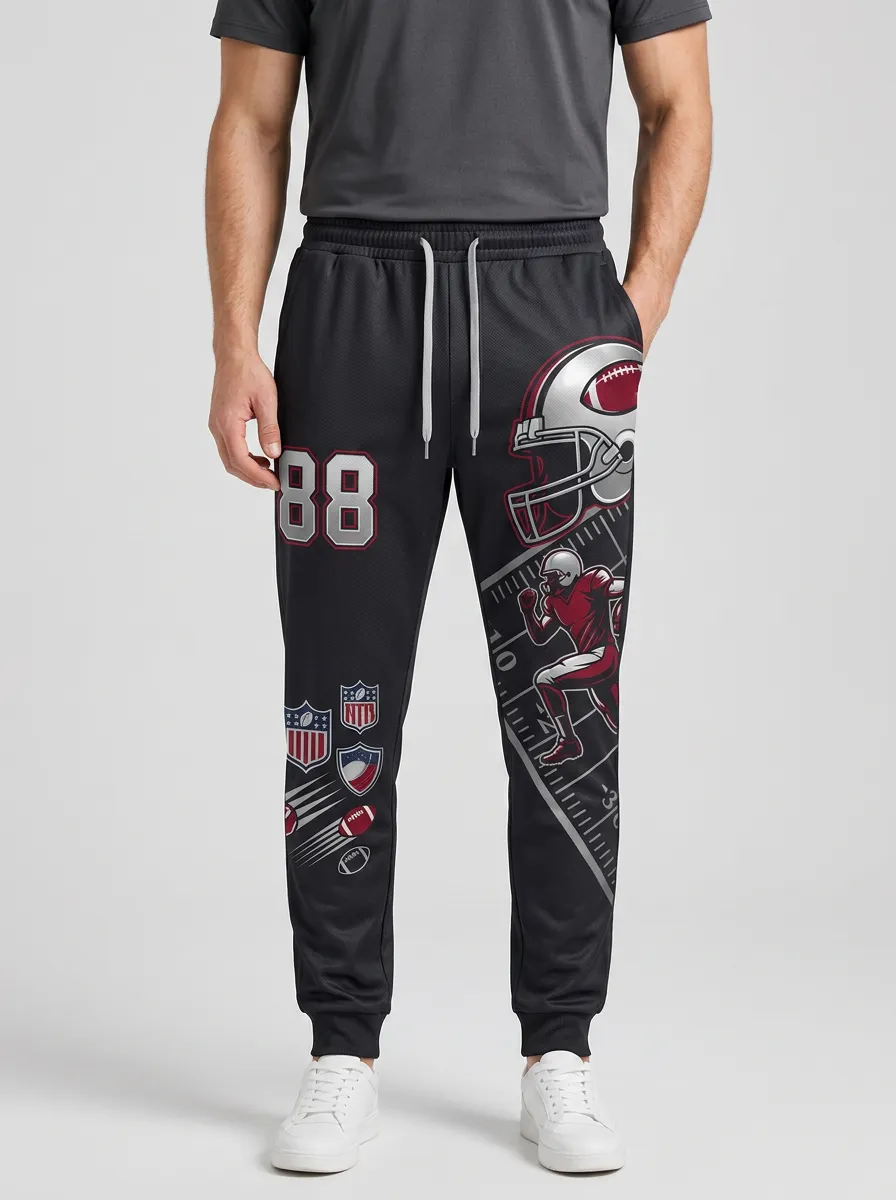 Men's American Football Fan Helmet Player Number Printed Joggers