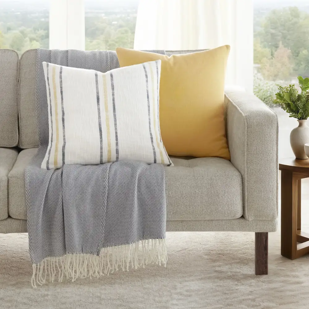 Yarn Dyed Framed Stripe Solid  Throw Pillows