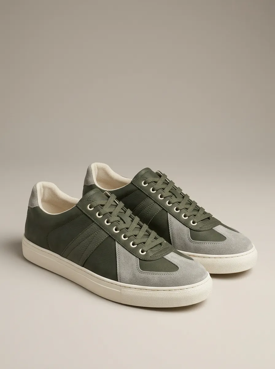 Men's Suede Leather Contrast Panel Casual Sneakers