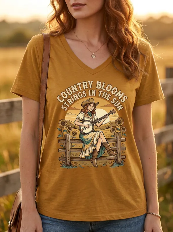 Southern-Inspired Custom Country Music V-Neck T-Shirt